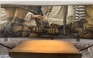 Mural of The Encounter painting by Daniel Cariola in Magdala, Israel